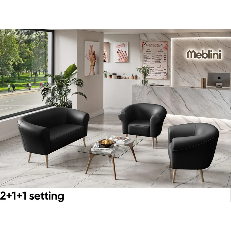 MEBLINI Sessel-Set EMILIA 1+1 - Braun Kunstleder - für Wohnzimmer - Mini Lounge für zwei Personen - Sitzgarnitur - Polstergarnitur – Bild 4