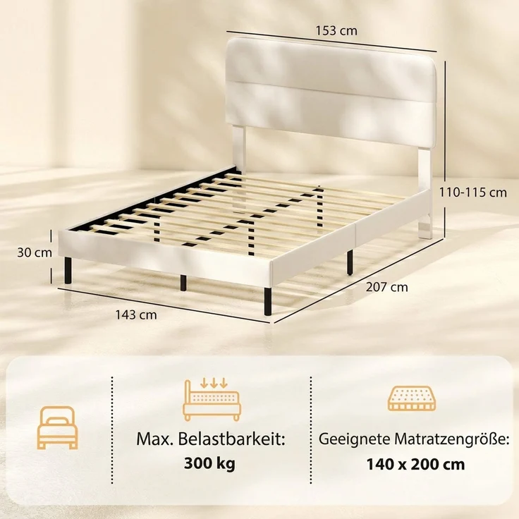 HOMCOM Bettgestell, Polyester, Sperrholz, Beige, 153 x 207 x 115 cm – Bild 3