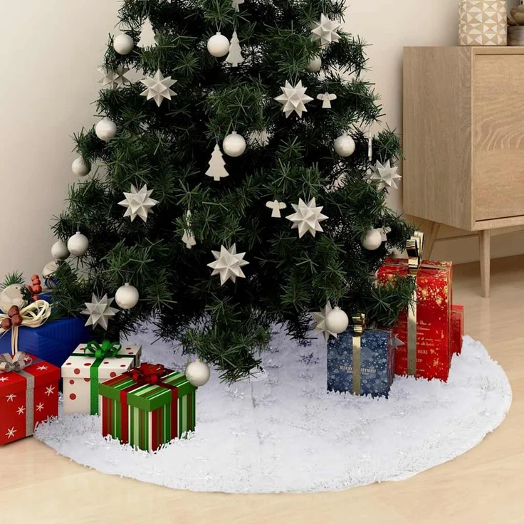 vidaXL Luxus-Weihnachtsbaumrock Weiß 122 cm Kunstfell – Bild 1