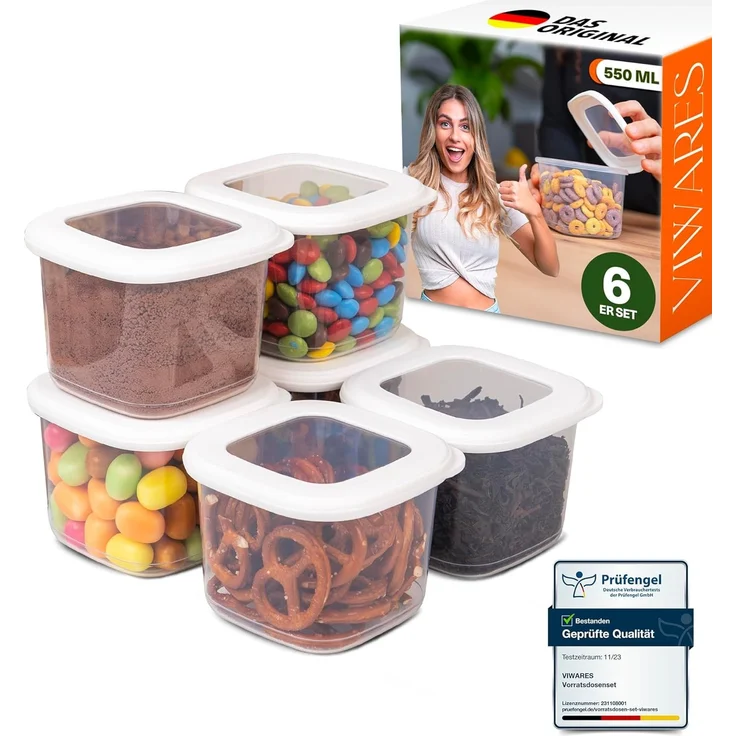 Viwares Vorratsdosen mit Deckel Luftdicht, 6er Vorratsbehälter Set BPA-Frei, Vorratsdose zur Müsli Mehl Aufbewahrung Küche, Praktische Organizer Küche, Frischhaltedosen für Lebensmittelaufbewahrung