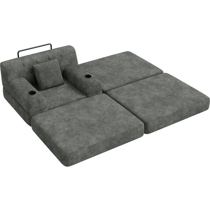 ZUBALIYA Schlafsofa 162x81 cm, mit Stauraum, mit Samtbezug, mit Cordbezug, mit Knopfheftung, mit breiten Armlehnen, Dunkelgrau – Bild 11