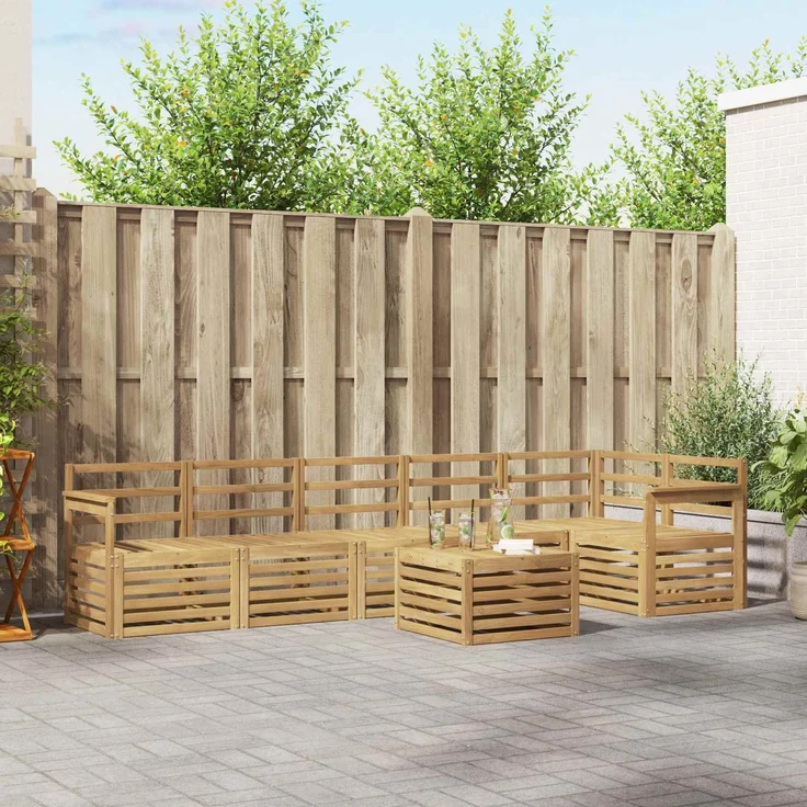 vidaXL Outdoor-Sofagarnitur 7 stk. 6-Sitzer Weiß Massivholz Akazie 3391939 – Bild 1