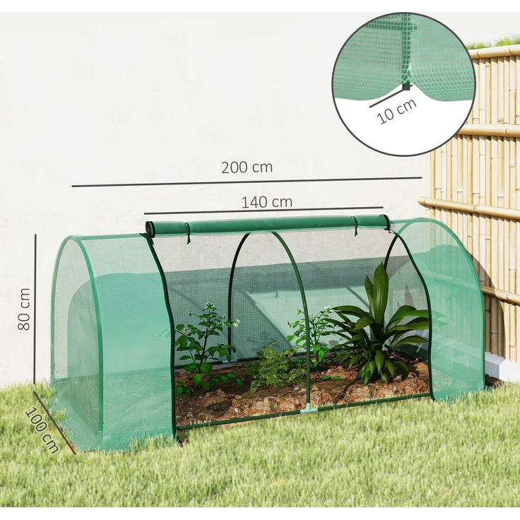 Wohnora-Mini-Gewächshaus für den Garten, Tomatengewächshaus, 2 x 1 x 0,8 m, Tür mit Reißverschluss, PE-Abdeckung, grünes Stahlgestell,H 800cm x T 980cm x B 1000cm,Grün – Bild 4