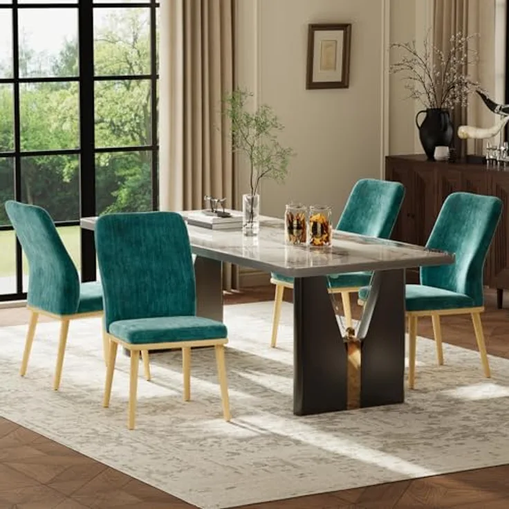 COLAMY Gepolsterte Küchenstühle, 4er Set, Moderne Küchenstühle mit hoher Rückenlehne, gepolsterte Esstisch stühle mit Massivholzbeinen für Restaurant/Café/Zuhause, Grün