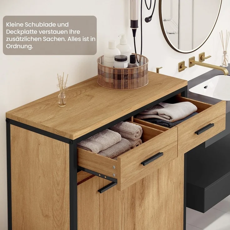 EUGAD Badkommode (1 St), Badezimmerschrank mit 2 faltbaren Wäschesäcken – Bild 3