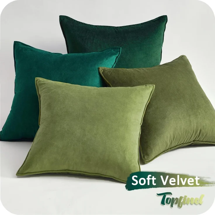 Topfinel Kissenbezug 50x50 cm 4er Set Samt Dekokissen grün Sofakissen – Bild 6