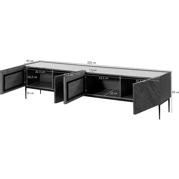 TV-Board Akazie 220 x 40 x 50 natur lackiert / Marmor weiß KARLSTAD #06 – Bild 8