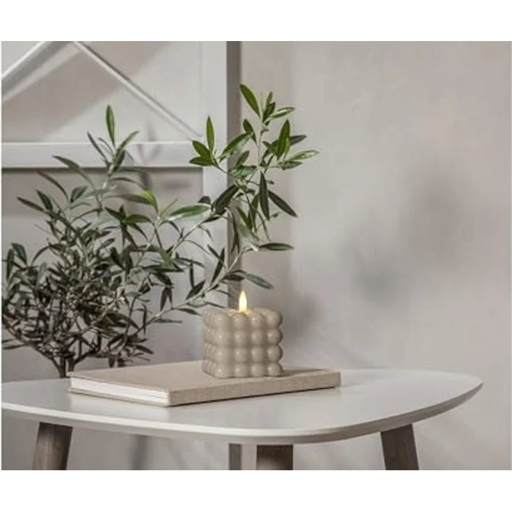 LED Bubble Stumpenkerze "Flamme Dot" in Beige – Bild 3