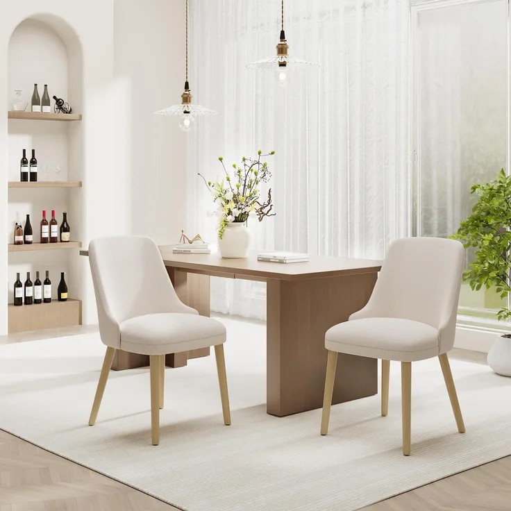 COLAMY Esszimmerstühle 2er Set, Gepolsterter Stuhl mit Holzbeinen, Hohe Rückenlehne für Esszimmer/Restaurant/Café, Beige