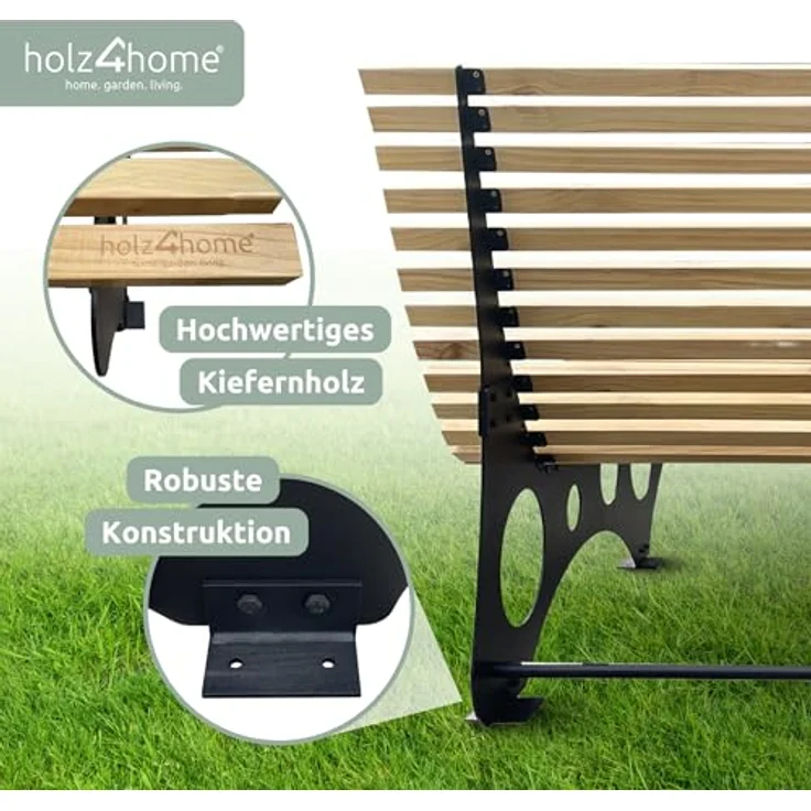 holz4home Waldliege aus Kiefernholz, ergonomische Gartenliege mit stabilen Metall-Standbeinen, 148x152x105 cm – Bild 5
