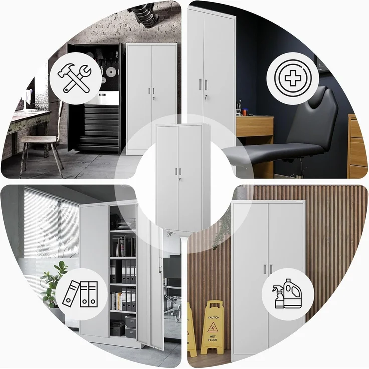 Jan Nowak Metall Spind Kompakt Mit Tür Und Schloss 4 Höhenverstellbare Einlegeböden Robuste Stahlkonstruktion Höhe 1750 mm Tiefe 400 mm Farbe Grau Kompatibel Mit Aufsatz Compact – Bild 7