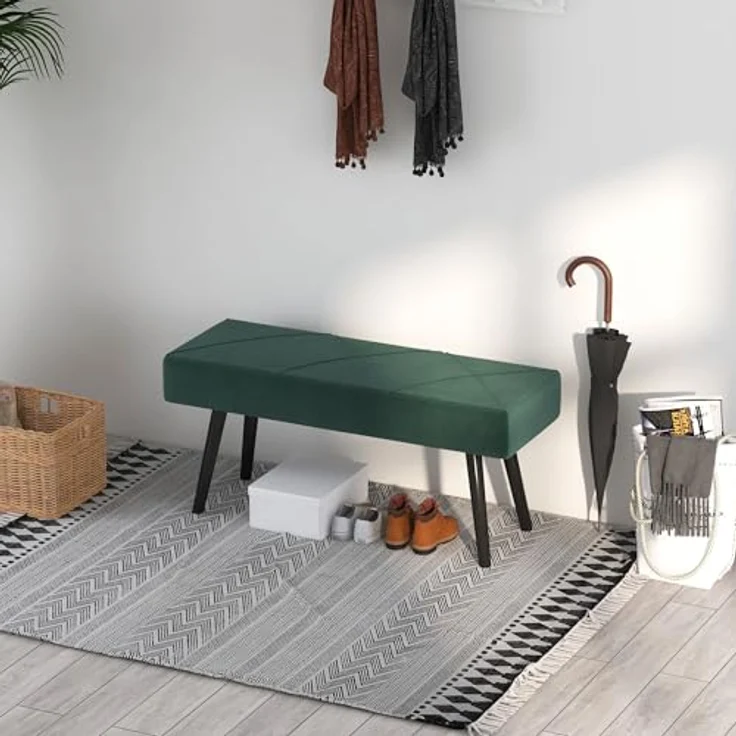 HOMCOM Polsterbank Sitzbank mit X-Muster, in Samtoptik, bis 120 kg Belastbar (Flurbank, 1-St, Bettbank), für Schlafzimmer, 100 x 36 x 45 cm, Grün – Bild 9