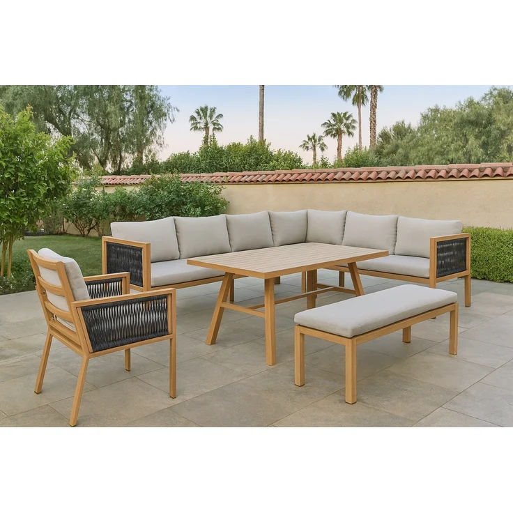 Gardissimo LUKA Rope Alu Ecklounge Gartenmöbel Set Holzoptik Gruppe rechts – Bild 1