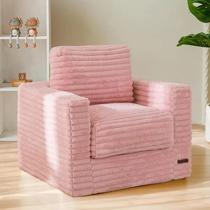 Kinder Sitzsack Sofa aus weichem Kunstfell mit Armlehnen und Kissen Doppelt Rosa