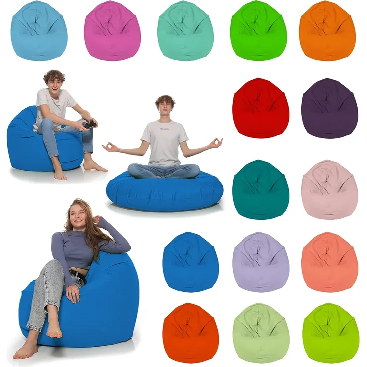 HomeIdeal - Sitzsack 2-in-1 Funktionen Bodenkissen für Erwachsene & Kinder - Gaming oder Entspannen - Indoor & Outdoor da er Wasserfest ist - mit EPS Perlen, Farbe:Königsblau, Größe:110 cm Durchmesser