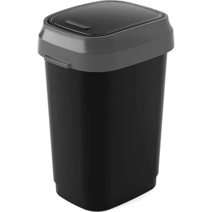 Kis 8075000 0306 01 Abfallbehälter Dual Swing, 10 L, Plastik, schwarz / grau, 19 x 25 x 32 cm – Bild 1