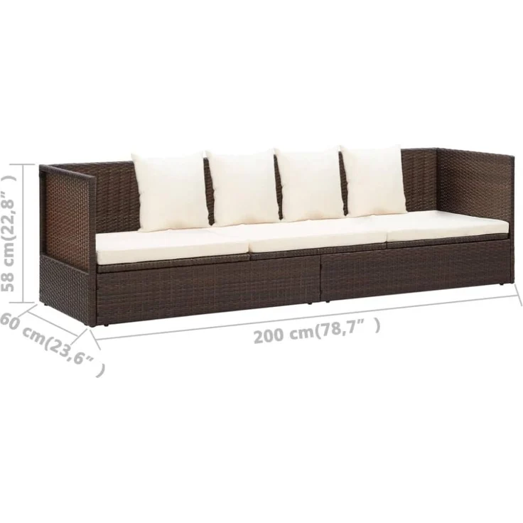 vidaXL Garten-Sofabett mit Kissen Poly Rattan Braun 49392 – Bild 6