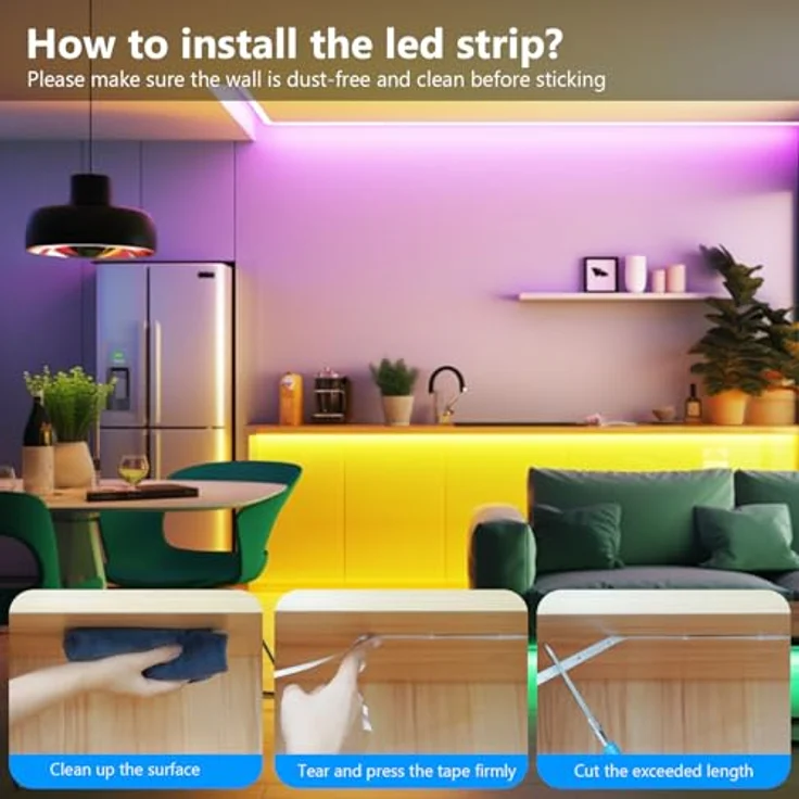 Led Strip 10m, RGB Led Streifen, Bluetooth Smart Led Band Selbstklebend, LED Leiste mit Fernbedienung und APP, LED Lights Dimmbar, Musik Sync, Timer-Einstellung für Gaming Zimmer, Room, Küche, Party – Bild 8