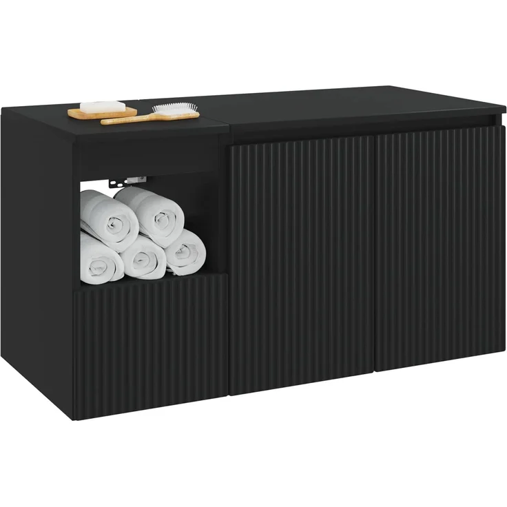 vidaXL Badezimmerschrank-Set 2 stk. Schwarz 92,5 x 44,5 x 50 cm 3404115 – Bild 3