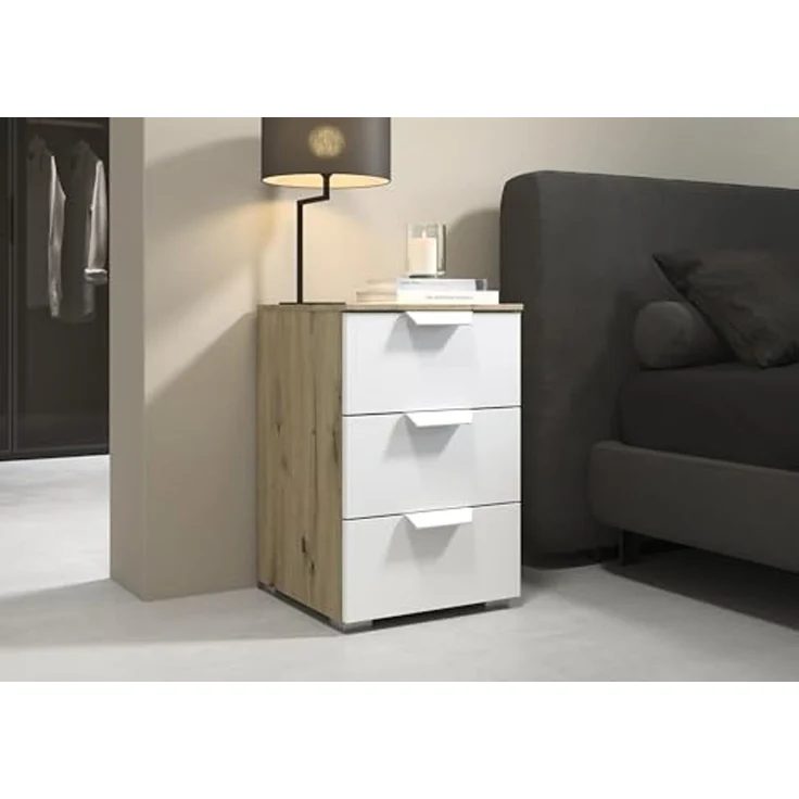 rauch Aditio Box, Nachttisch, 3 Schubladen, mit Softclose-Funktion, Farbe Weiß/Eiche Artisan, BxHxT 40x61x42cm – Bild 2