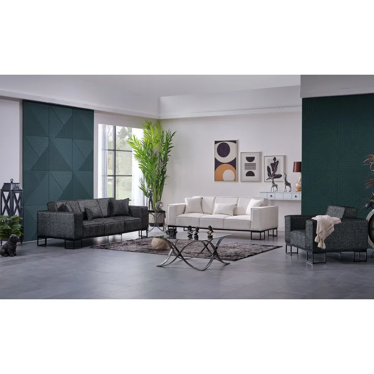 Sitzgruppe/Sofa Set - Wohnzimmergarnitur "Sia" 3+3+1-Anthrazit/Beige
