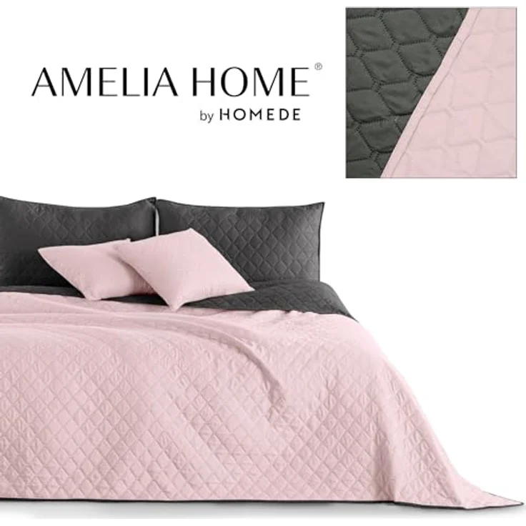 DecoKing Tagesdecke Bettüberwurf 170x210 cm Lila Anthrazit Steppdecke Überwurf Zweiseitig Gesteppt Prägemuster Rauten Grau Graphit Axel 170x210 cm – Bild 5