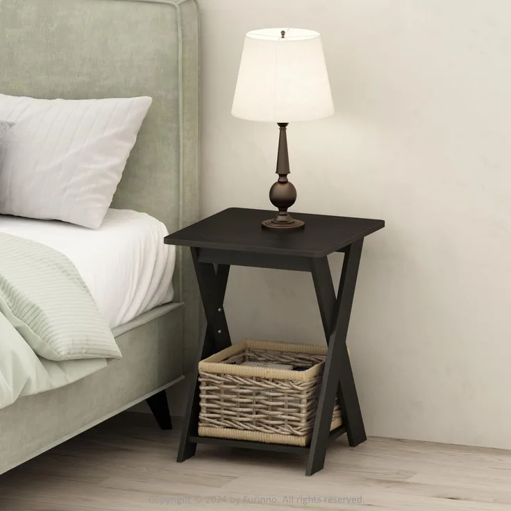 Furinno Tidur Nachttisch mit überkreuzten Beinen, Beistelltisch, Espresso