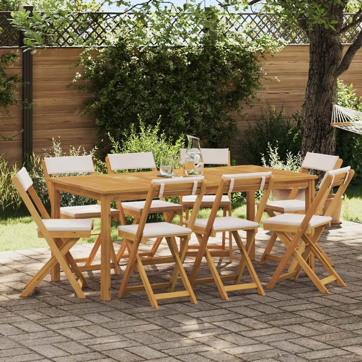 vidaXL Außen Bistro-Stühle 8 stk. Natur und Cremeweiß 3416288 – Bild 1