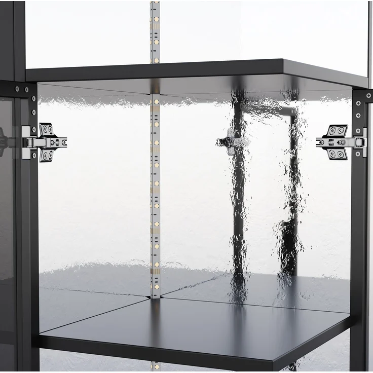 Glasvitrine 64 x 42 x 112 cm in Schwarz mit LED-Beleuchtung und ausziehbarem Seitenschrank – Bild 8