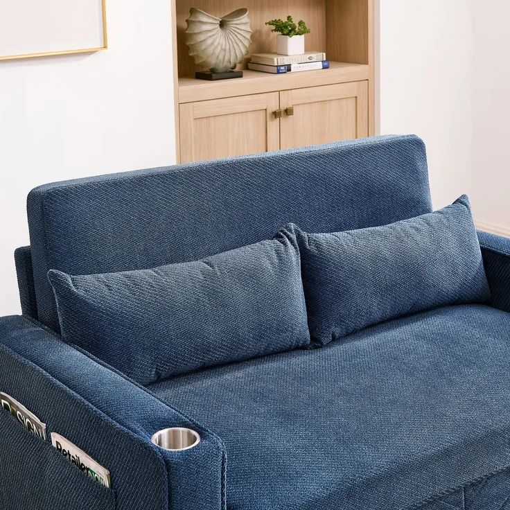 ZUBALIYA Sofa mit USB - Anschluss, für Wohnzimmer und Apartments, mit stabilem Untergestell, für den täglichen Gebrauch, Blau – Bild 3