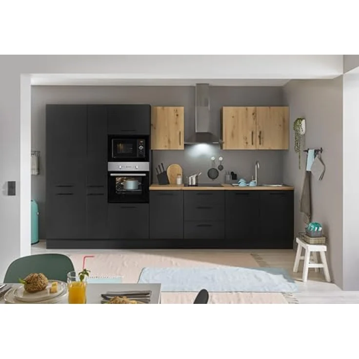 Stella Trading Turin ZBM Küchenzeile 360 x 211 x 60 cm, schwarz - Ohne Küchengeräte - Moderne, geräumige Küche in Artisan-Eiche Optik mit viel Stauraum – Bild 5