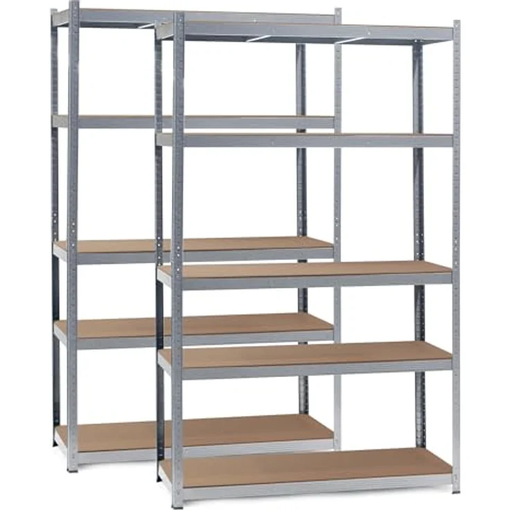 Wiltec Set 2X Schwerlastregal 120 x 50 x 200 cm, 175kg/Ablage, Steckregal verzinkt aus Stahl, Lastenregal mit 5 Ablagen, Werkstattregal – Bild 2