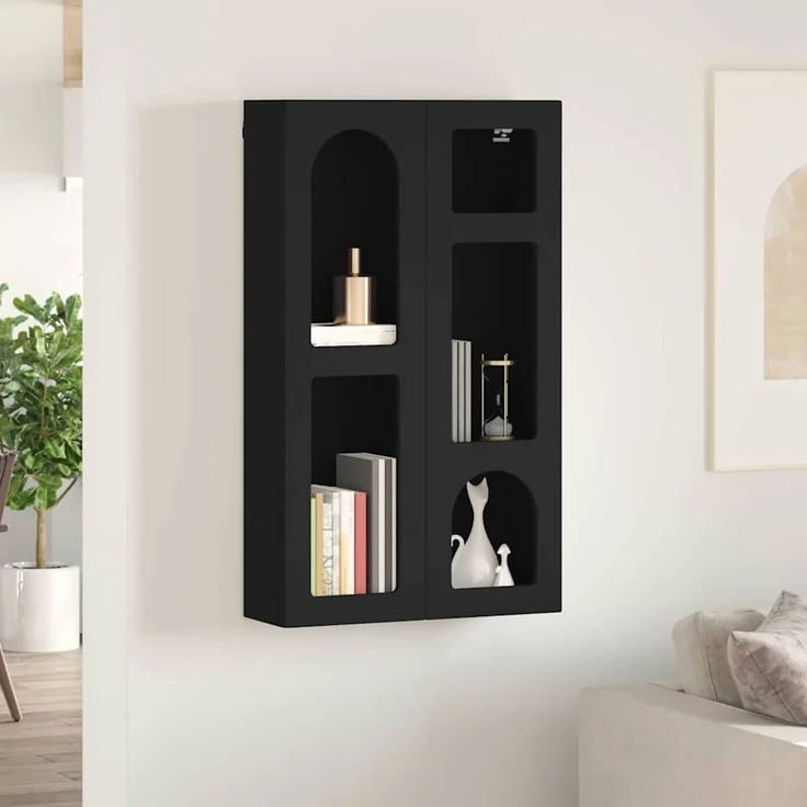 vidaXL Hängeschrank mit Regal Schwarz 59 x 20 x 100 cm Holzwerkstoff 891365 – Bild 3