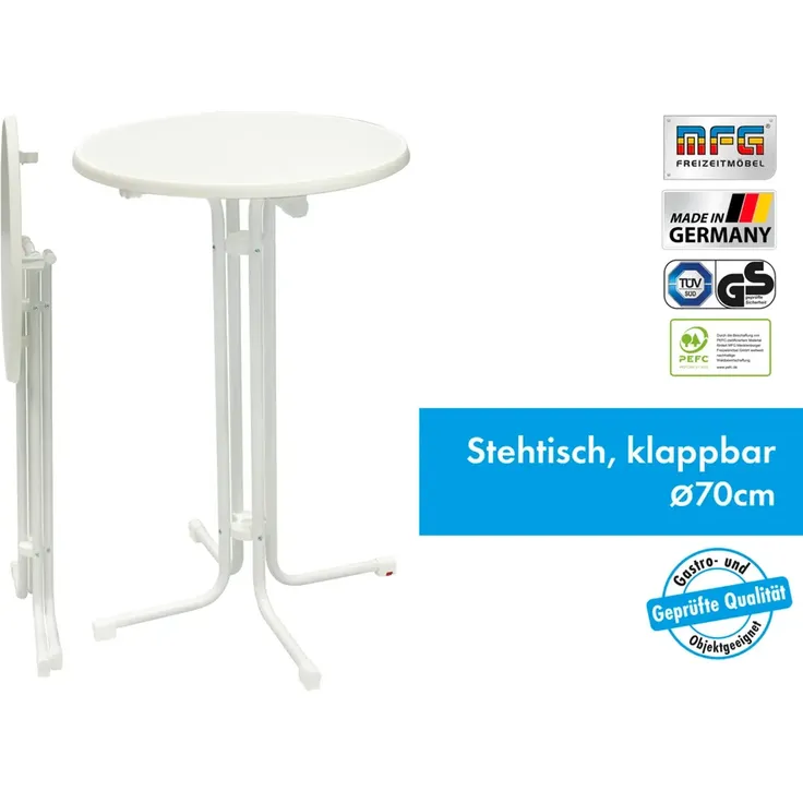 MFG Stehtisch klappbar mit wetterfester Melamin-Platte, MDF/Stahlrohr weiß, 110 x 70 cm – Bild 2