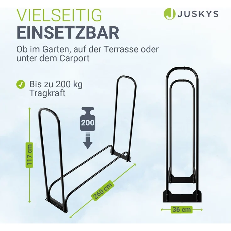 Juskys Kaminholzregal M 130x117x36 cm – Schwarz, Brennholzregal aus Stahl mit Abdeckung, Holzunterstand für Garten & Terrasse, 200 kg belastbar – Bild 4
