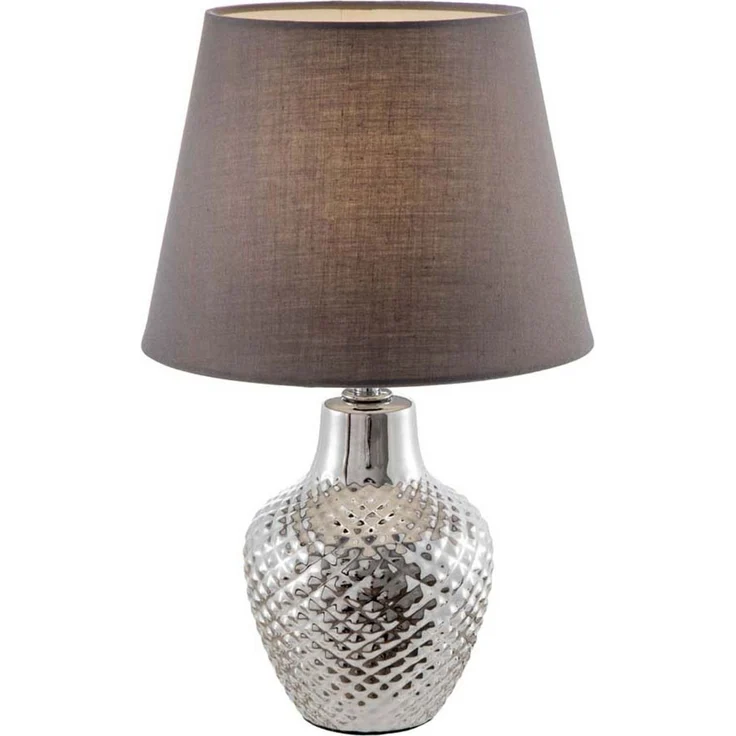 RGB LED Tischleuchte, Textil, braun, Chrom, E14, H 32cm – Bild 10