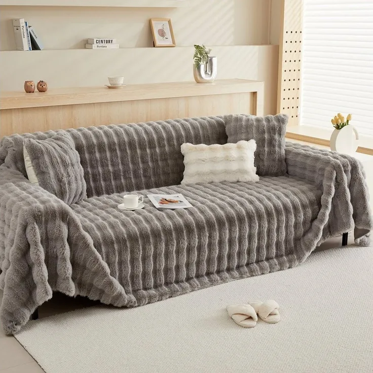 Sunicol Sofabezug Plüsch Dick Sofa Sitzkissenbezug, Couchbezug, Antirutsch, Winter Warme, Superweiche SofaÜberwurf aus Kunstpelz für Wohnzimmer