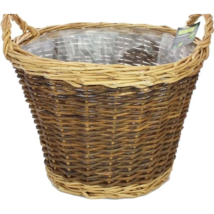 Sustania Stabiler Weidenkorb mit Henkel dunkelbraun/beige H= 25 cm d= 32 cm Plastikeinsatz – Bild 1