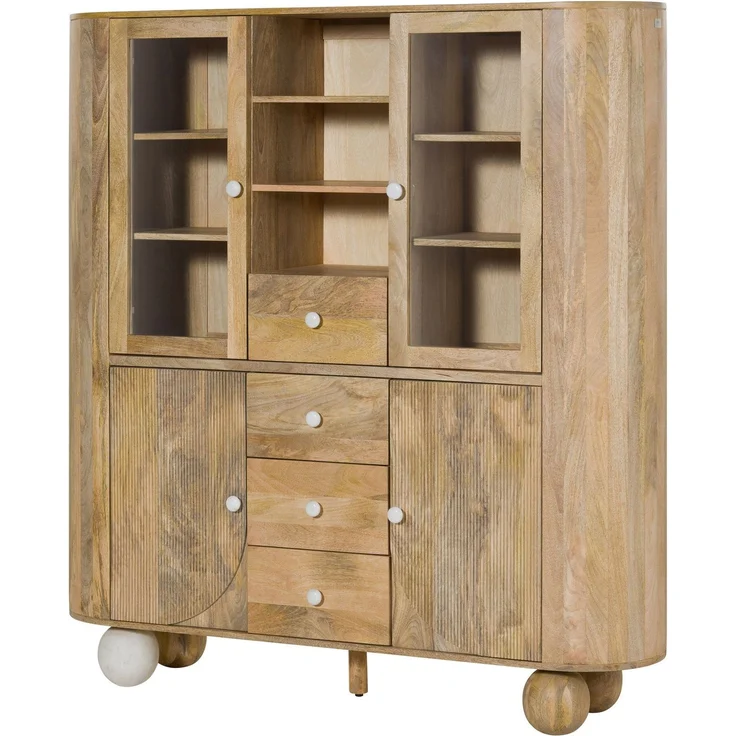 Highboard Mango 150x40x160 natur lackiert / Marmor weiß FLORENZ #127 – Bild 1