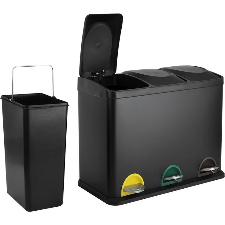 SVITA TC3X15 Kücheneimer 45L Mülleimer Trennsystem Treteimer Abfalleimer Schwarz – Bild 1