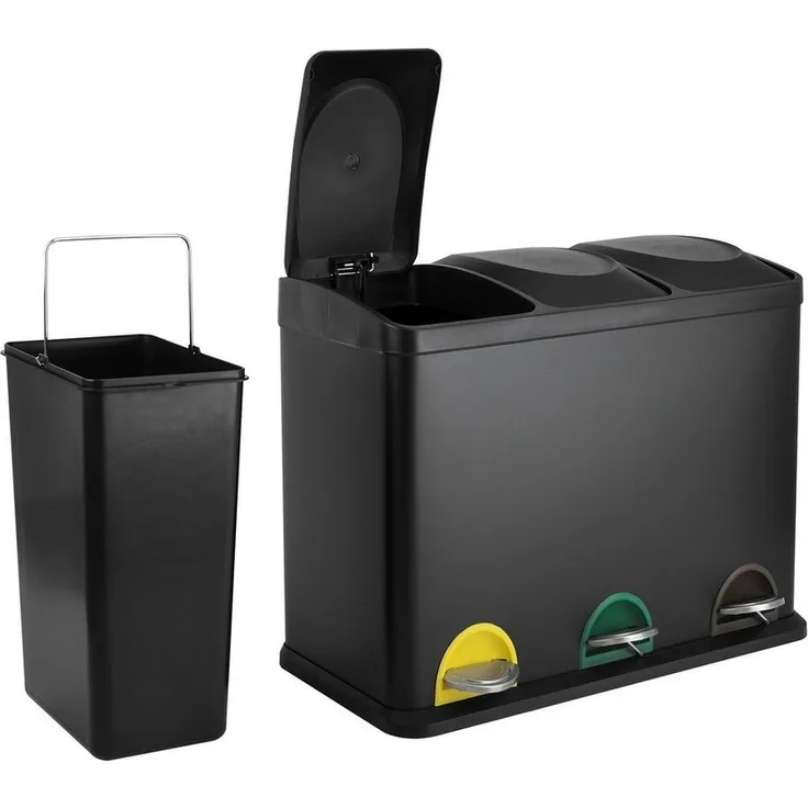 SVITA TC3X15 Kücheneimer 45L Mülleimer Trennsystem Treteimer Abfalleimer Schwarz