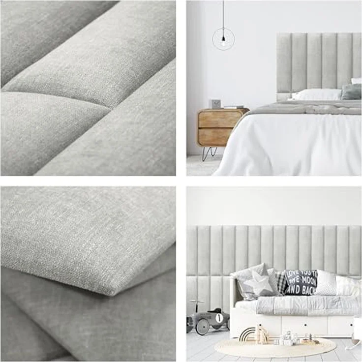 MOLLIS Polsterplatte, Rechteckiges und Dekoratives Wandpaneel, Geeignet als Bettkopfteil oder Aufprallschutz, Reduziert Schall und Verbessert Akustik, aus Schaumstoff, 60x15 cm, Silber – Bild 7