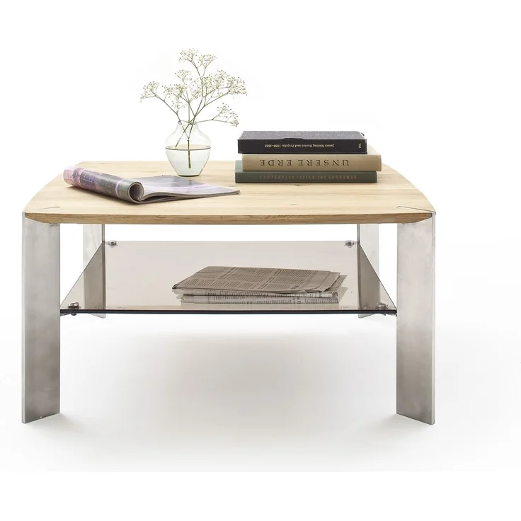 Couchtisch >NELIA< Glasablage, Eiche, Massivholz - 80x41x80cm (BxHxT) – Bild 4