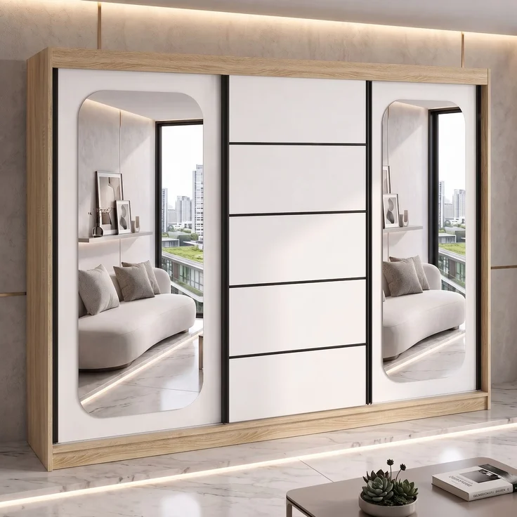 BELANO Schwebetürenschrank 200 cm mit Spiegel – Kleiderschrank mit Schiebetüren, Innenausstattung: Premium Plus – Bild 2