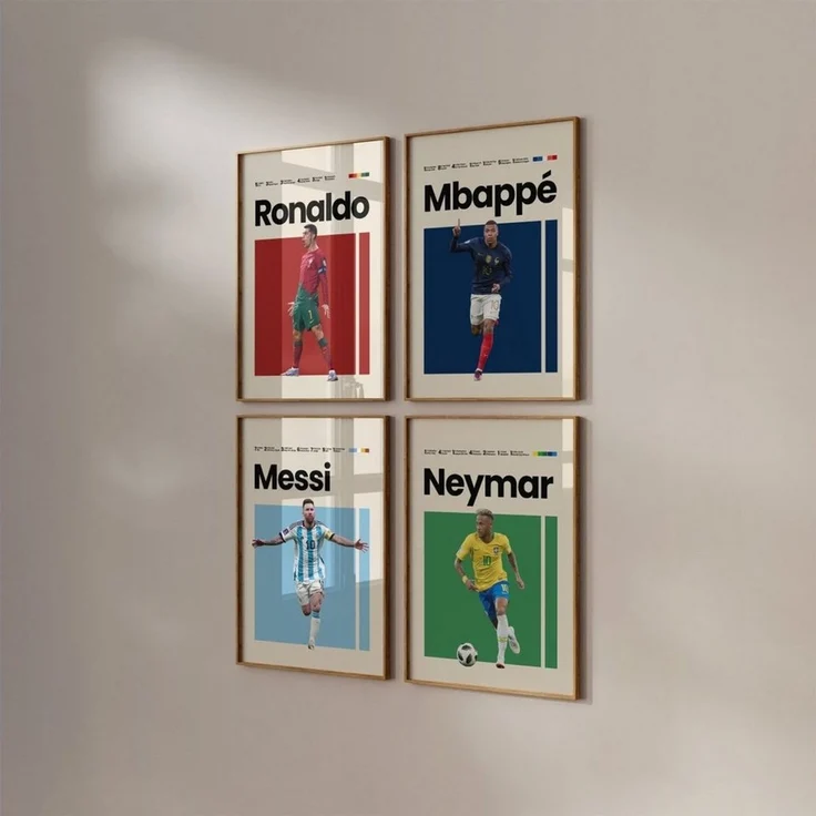 JUSTGOODMOOD Poster Mbappe Ronaldo Messi Neymar Fußball Minimalistisch Mid Century Modern, Ronaldo (1 St) – Bild 3