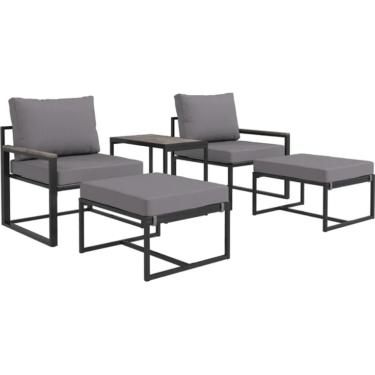 Outsunny Sitzgruppe 2 Personen, aus Stahl, mit 2 Sessel, Sitzkissen, Beistelltisch, Hocker, (Gartenmöbel-Set, 5-tlg, wetterfest Balkonmöbel-Set), Gartengarnitur für Garten, Terrasse, Balkon, Grau