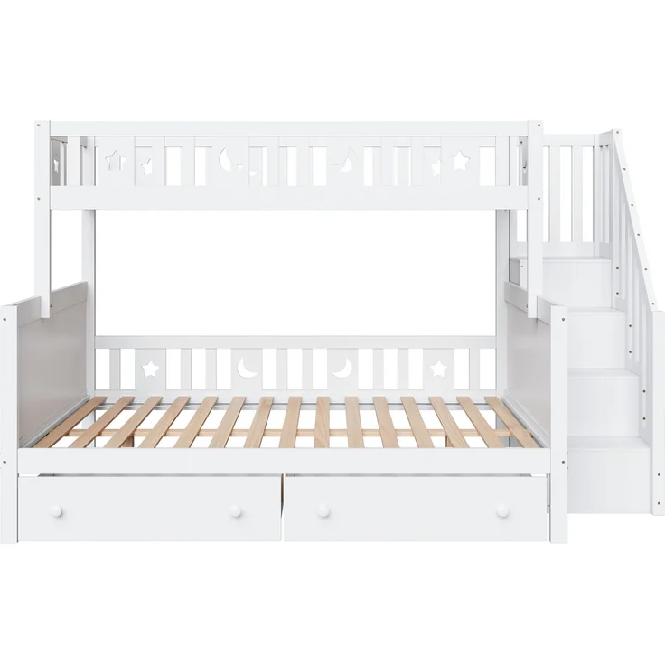 Kinder Etagenbett 90x200 & 140x200 mit Treppe, Stauraum, Schubladen, Leiterregal, platzsparendes Massivholz-Design für Kinderzimmer – Bild 8