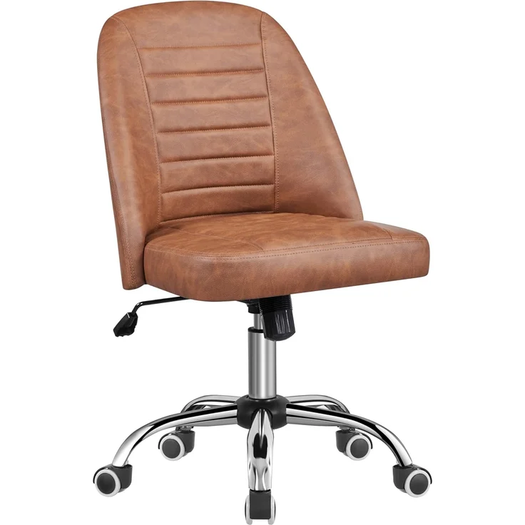 Yaheetech Bürostuhl Schreibtischstuhl Ergonomisch Gepolstert Stoff Drehstuhl mit Rollen Arbeitshocker ohne Armlehne Chefsessel höhenverstellbar (Kunstleder, Retro-Brown)