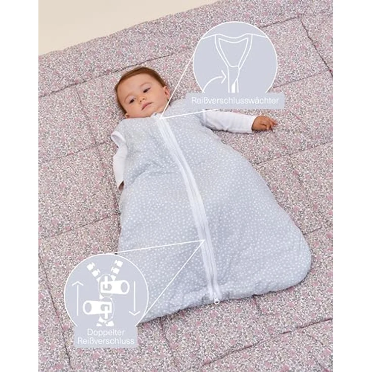 molis&co - Baby schlafsack ärmellos - Ideal für den Winter - Babyschlafsack tog 2.5 ohne Ärmel - 100% Baumwolle (Oeko-TEX 100), Premium Qualität - Grey Print (95 cm, 18-36 Monate) – Bild 4