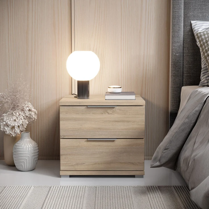 Nachtkommode >Smilla< in Eiche Sonoma, Melamin - 46x43x42cm (BxHxT) – Bild 2